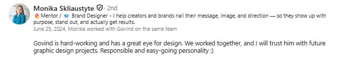 Client testimonial from Monika Skliaustyte